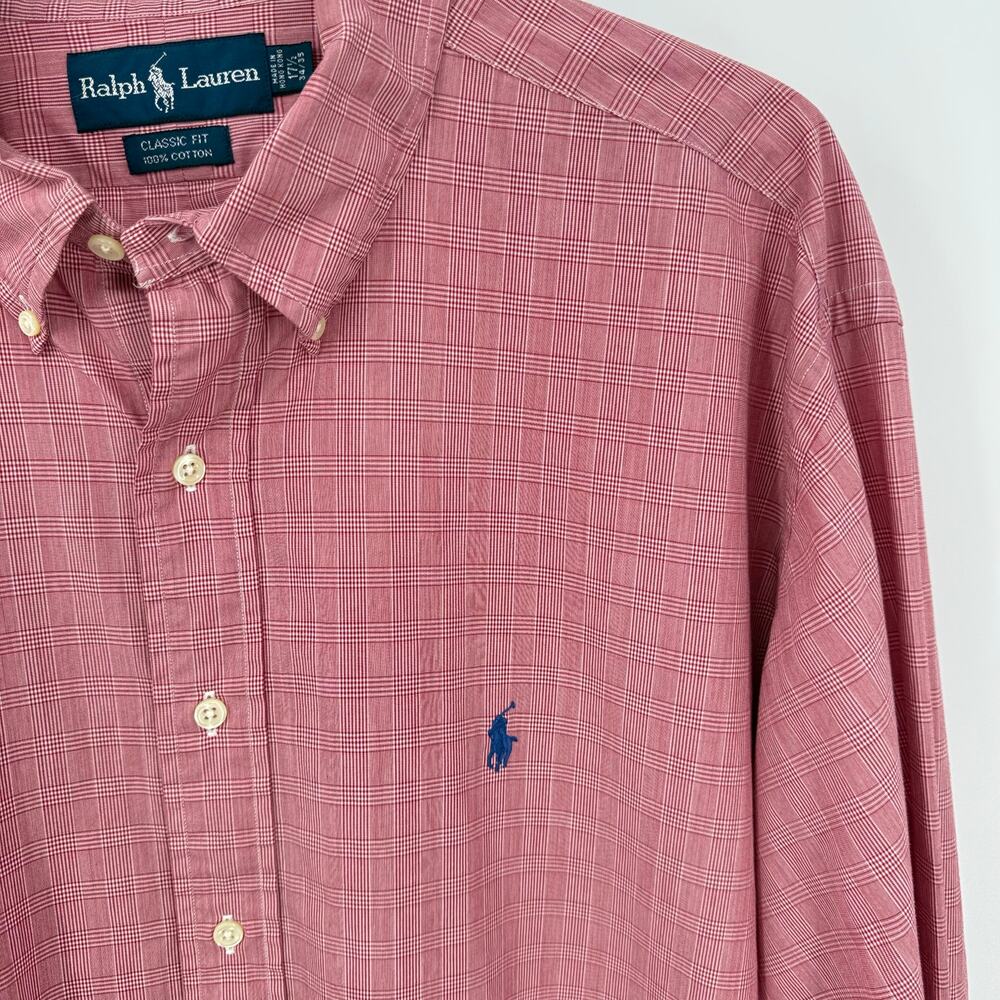 Ralph Lauren Mens XL Classic Fit Long Sleeve Button Front Shirt Red Plaid Cotton - Picture 4 of 9